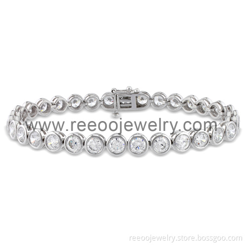 925 Sterling Silver Ladies Princess Tennis Rhinestone Bracelet